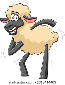 Funny Sheep Cartoon Character Dancing. Vector Hand Drawn Illustration Isolated On Transparent Background
