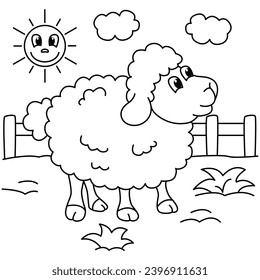 Funny sheep cartoon for coloring book.