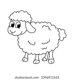 Funny sheep cartoon for coloring book.