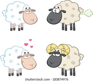 Funny Sheep Cartoon Mascot Characters 4. Vector Collection Set