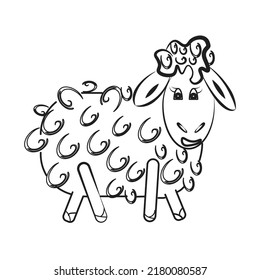 Funny sheep cartoon sketch vector drawing illustration