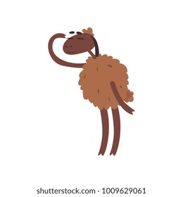 Funny sheep character standing on two legs and looking into the distance cartoon vector illustration