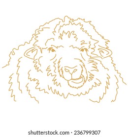 Funny sheep chewing. Vector line drawing
