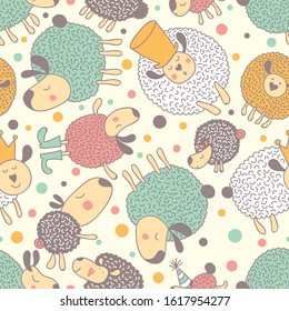 Funny sheep. Cute seamless pattern can be used for wallpapers, pattern fills, web page backgrounds, surface textures. Gorgeous vector background