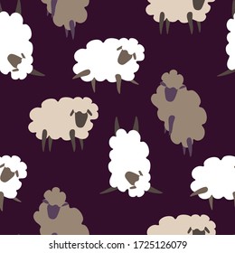 funny sheep in different poses seamless pattern on a purple background