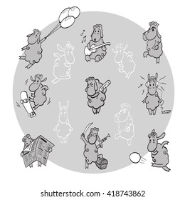 Funny sheep in different situations