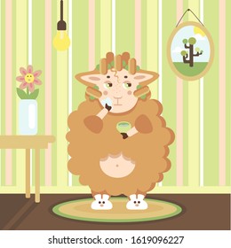Funny sheep does  beauty procedure 