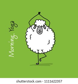 Funny sheep doing yoga, sketch for your design