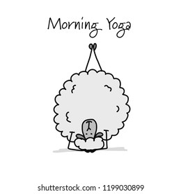 Funny sheep doing yoga, sketch for your design