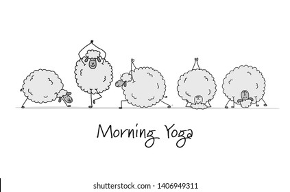 Funny sheep doing yoga, sketch for your design