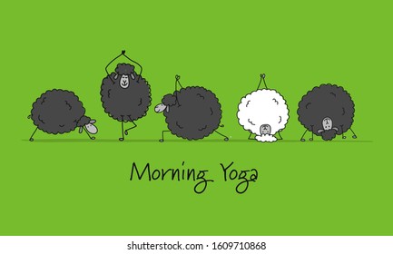 Funny sheep doing yoga, sketch for your design. Vector illustration