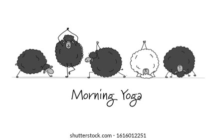 Funny sheep doing yoga, sketch for your design. Vector illustration