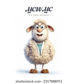 Funny Sheep For Eid adha Mubarak - Arabic translation: Happy Eid  - Shutterstock ID 2317888951