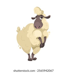 Funny Sheep Farm Character with Wooly Body and Hoof Vector Illustration