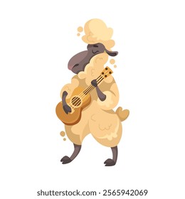 Funny Sheep Farm Character with Wooly Body and Hoof Play Guitar Vector Illustration