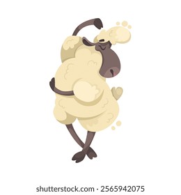 Funny Sheep Farm Character with Wooly Body and Hoof Dancing Vector Illustration