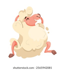 Funny Sheep Farm Character with Wooly Body and Hoof Laugh Vector Illustration