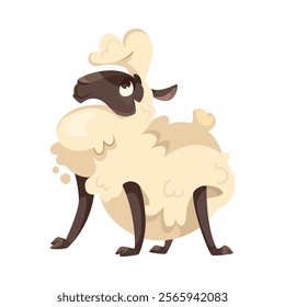 Funny Sheep Farm Character with Wooly Body and Hoof Stand Vector Illustration