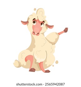 Funny Sheep Farm Character with Wooly Body and Hoof Sitting Vector Illustration