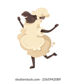 Funny Sheep Farm Character with Wooly Body and Hoof Dancing Vector Illustration