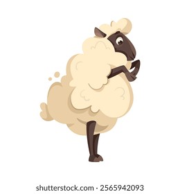 Funny Sheep Farm Character with Wooly Body and Hoof Vector Illustration