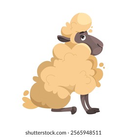 Funny Sheep Farm Character with Wooly Body and Hoof Sitting Vector Illustration