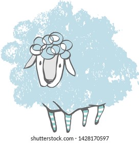 Funny sheep. Hand drawn vector illustration.