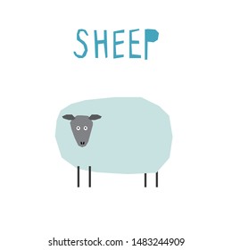 Funny sheep. Handmade childish crafted sheep animal for design school party advertising, kids gift card, bag print, school wallpaper, education school advertising etc. 