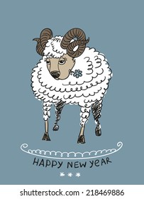 Funny sheep.  Happy new year 2015. Chinese symbol vector goat 2015 year illustration image design. Greeting card. 