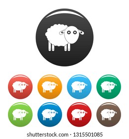 Funny sheep icons set 9 color vector isolated on white for any design