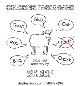 Funny sheep kids learning game. Vector coloring book pages for children