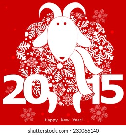 Funny sheep on red background and Happy new year. Chinese symbol vector goat year illustration image design. Greeting card.Vector illustration 