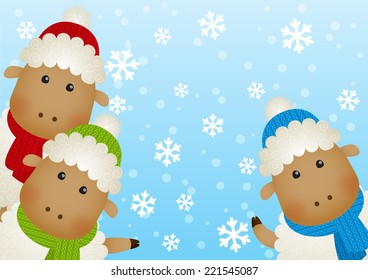 Funny sheep on winter background