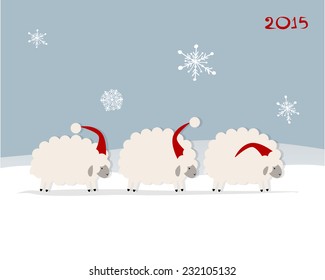 Funny sheep santa, symbol of new year 2015