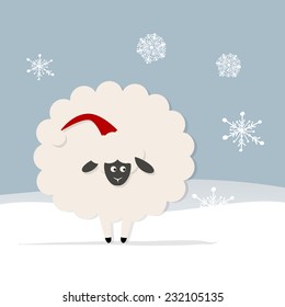 Funny sheep santa, symbol of new year 2015