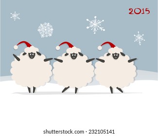 Funny sheep santa, symbol of new year 2015