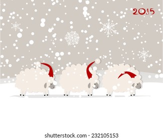 Funny sheep santa, symbol of new year 2015