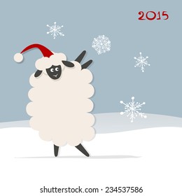 Funny sheep santa, symbol of new year 2015