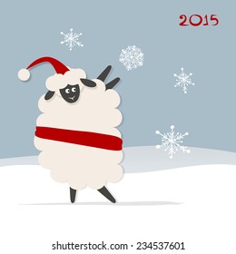 Funny sheep santa, symbol of new year 2015