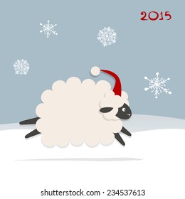 Funny sheep santa, symbol of new year 2015
