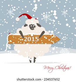 Funny sheep santa, symbol of new year 2015