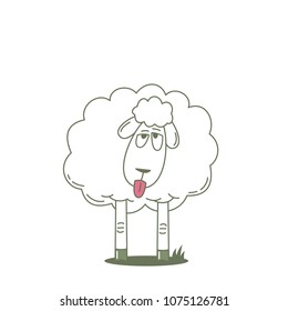 Funny sheep with tongue sticking out. outlined vector illustration.