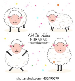 Funny sheep vector illustration. Islamic festival of sacrifice, eid al adha celebration greeting card