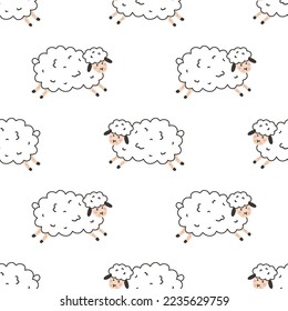 Funny sheep. Vector seamless pattern on white background.
