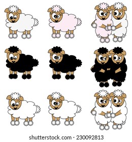 Funny sheeps in love, sketch for your design