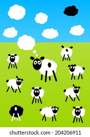 funny sheeps on a meadow