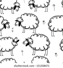 Funny sheeps on meadow, seamless pattern for your design