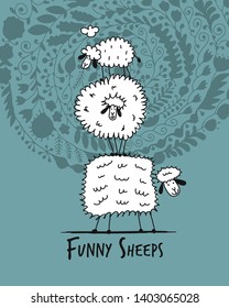Funny sheeps, sketch for your design
