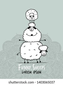 Funny sheeps, sketch for your design