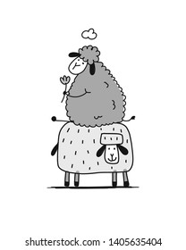 Funny sheeps, sketch for your design